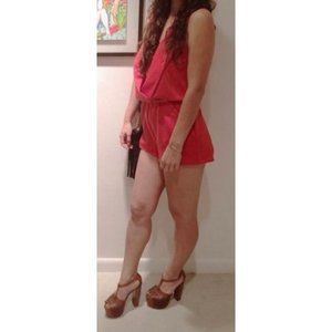 Nasty Gal Red Romper Deep V Plunge Club XS